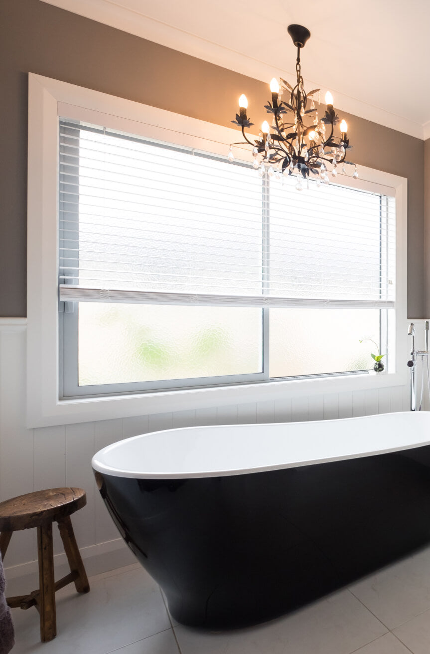 Duco sliding windows - white - in a bathroom setting