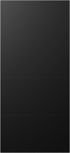 Duco entry door in black - with 3 horizontal lines patterned across the door evenly