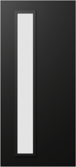 Duco entry door in black with vertical side panel on the left hand side of the door