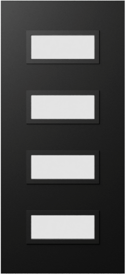 Duco entry door in black divided into four even opaque horizontal panels