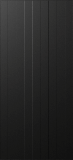 Duco entry door in black - with horizontal panels top to bottom of the door 