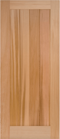 Duco entry door in wood  - with 4 vertical wood panels across the door