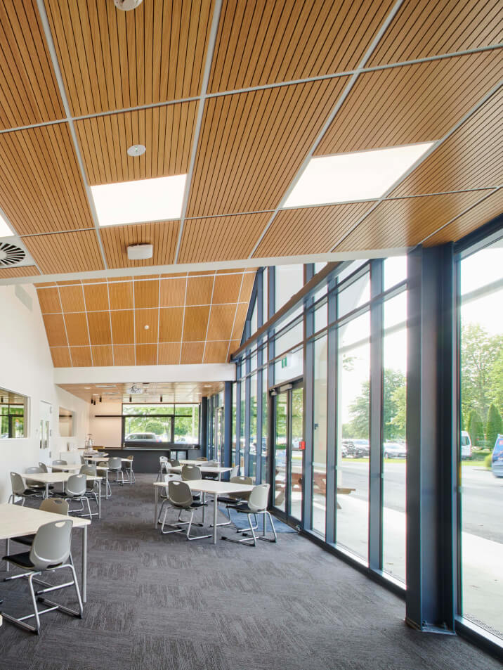 Duco Ceiling to floor Windows and hinge doors in a school setting