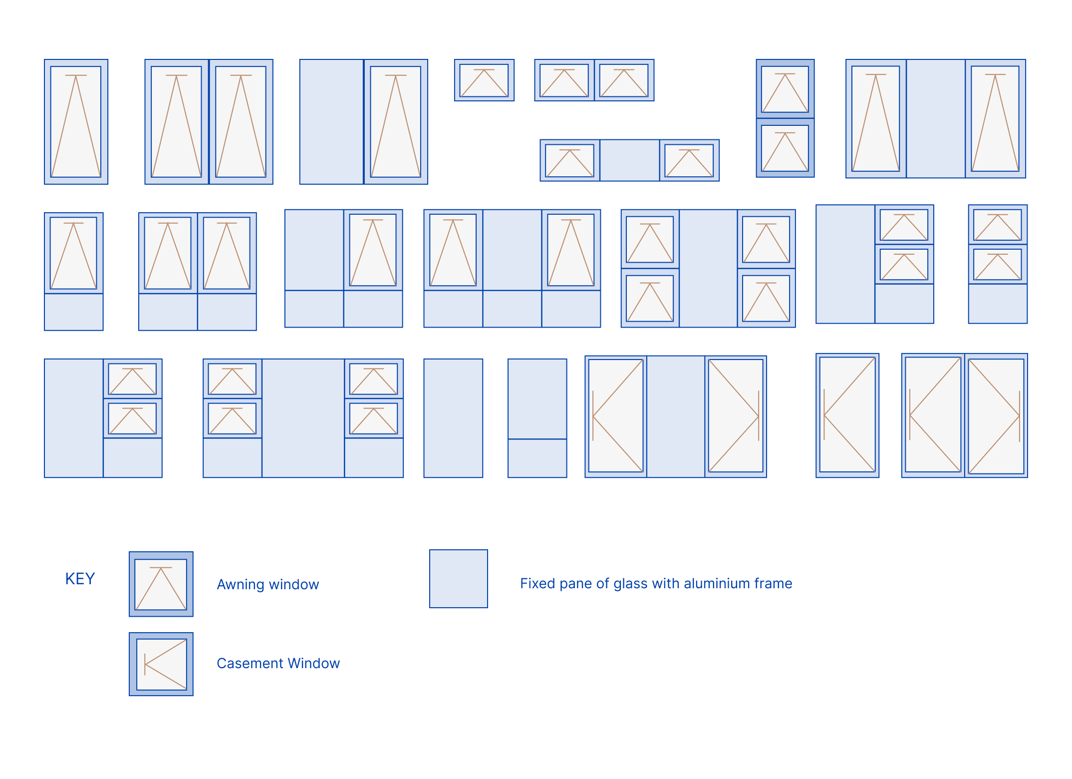 Duco Awning and Casement window options diagrams