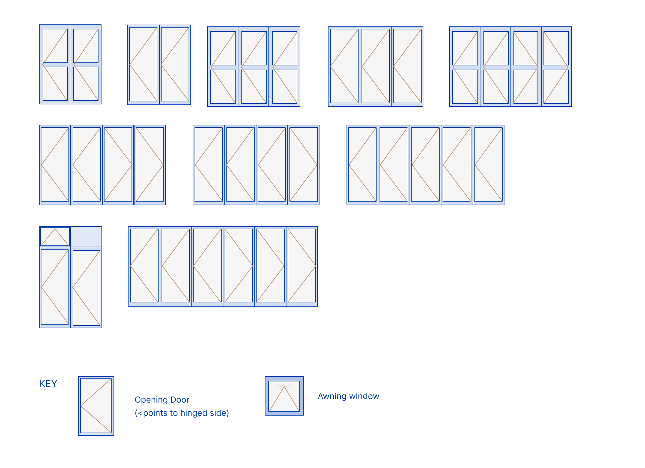 Duco Bifold door options diagrams