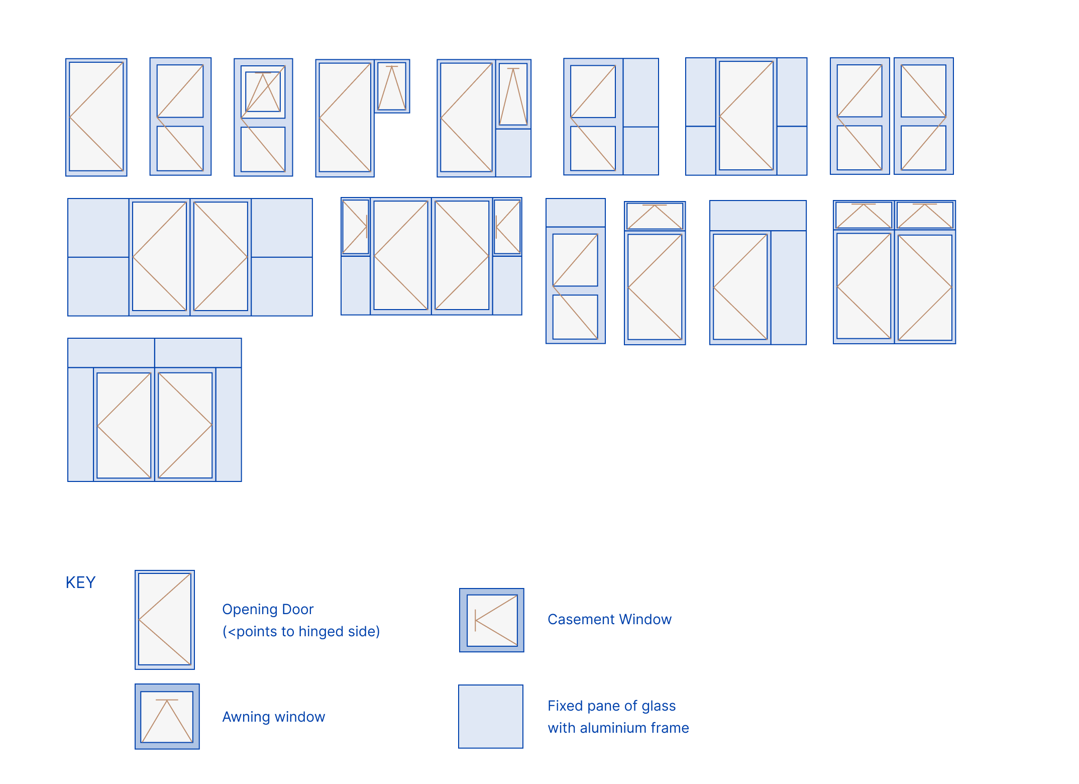 Duco Hinge and French doors option diagrams
