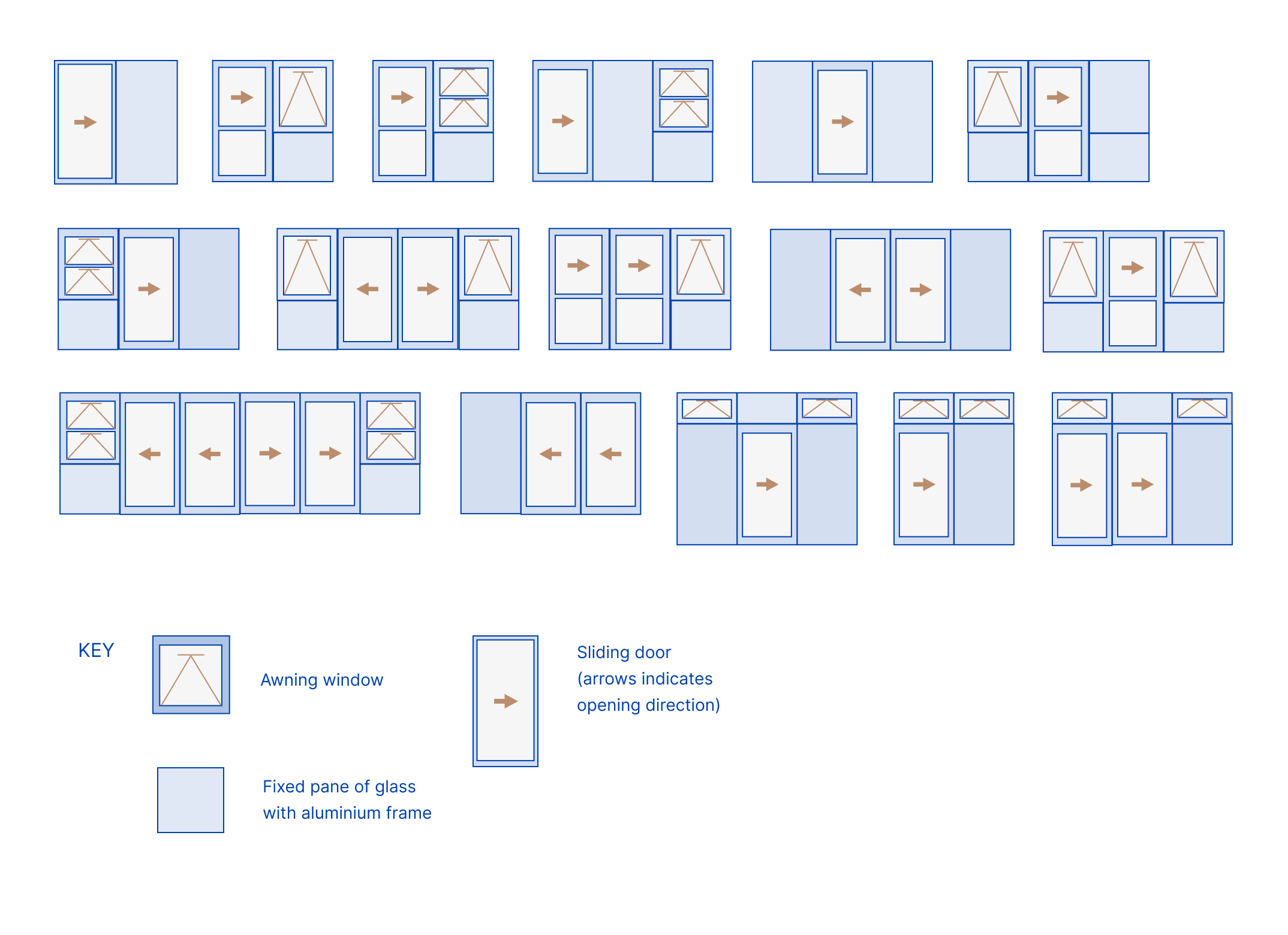 Duco Sliding and Stacking Door option diagrams