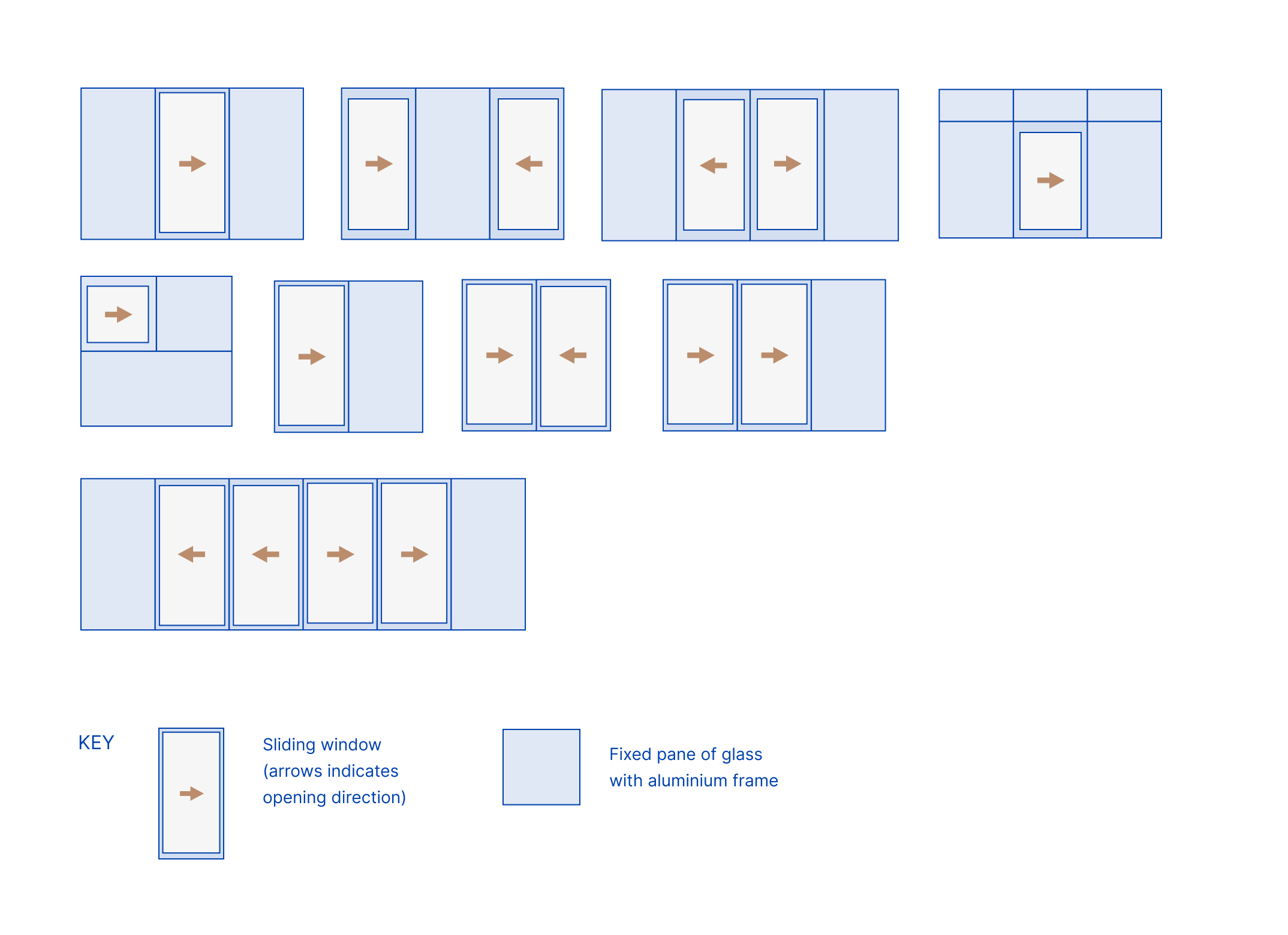 Sliding and Stacking Window option diagrams