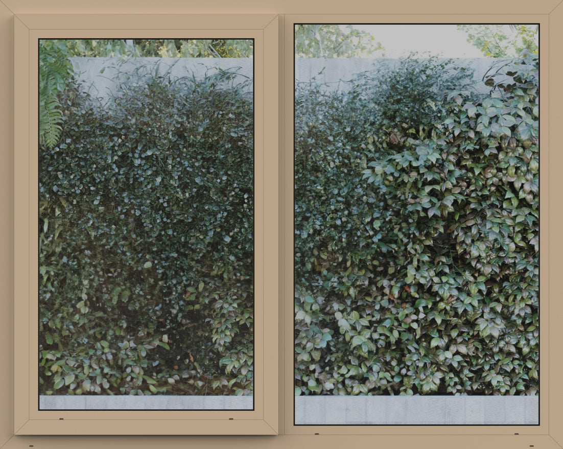 Duco casing windows powdercoated with an image light brown frames